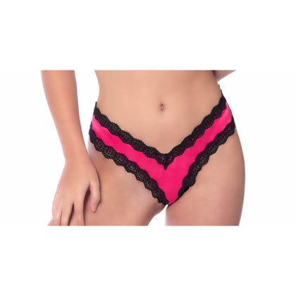 Satin Front High Leg Panty With Lace  Edges and Mesh Back - Extra Large - Bright Rose/black