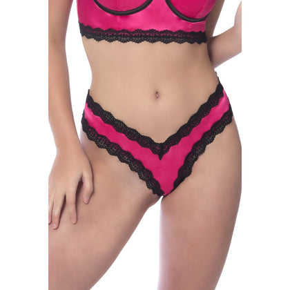 Satin Front High Leg Panty With Lace Edges and Mesh Back - Hot Pink - Small