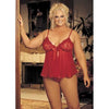 Sequin Embroidery and Sheer Net Babydoll - Queen Size - Red