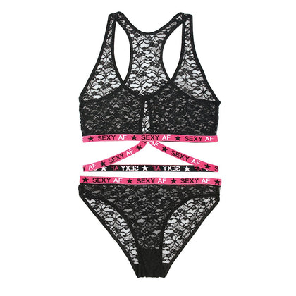 Sexy Af Bralette & Bikini Panty - Pink/black - S/m