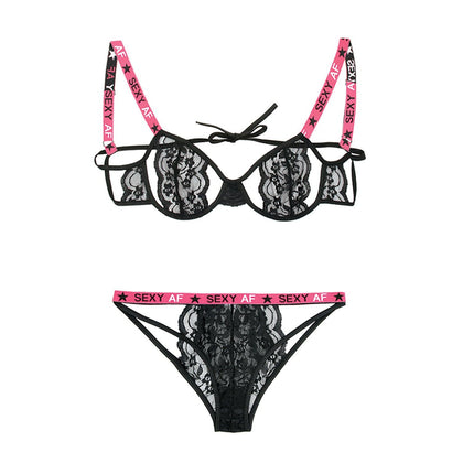 Sexy Af Cutout Bra & Panty Set - Pink/black - L/xl