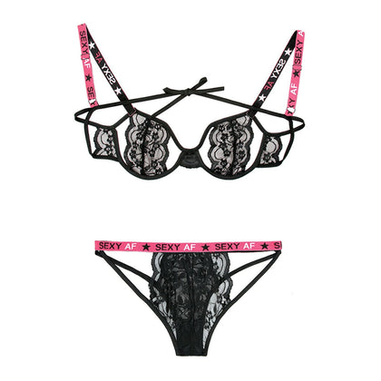 Sexy Af Cutout Bra & Panty Set - Pink/black - M/l