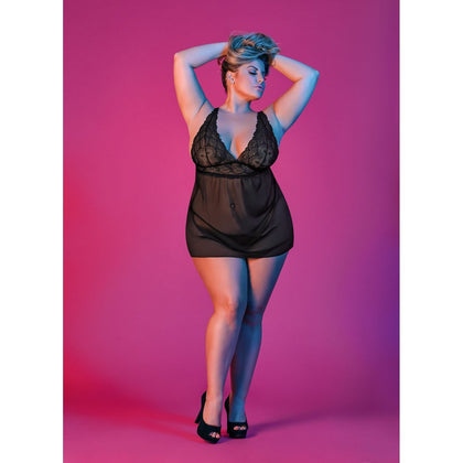 Sexy Time Babydoll With Fly Away Back and G-String Set - Black - 1x-3x