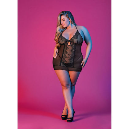 Sexy Time Chemise and G-String Set - Black - 1x-3x