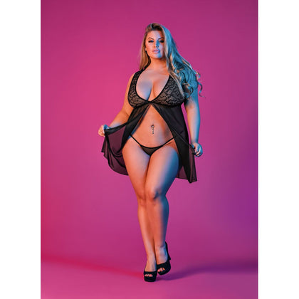 Sexy Time Fly Away Baby Doll and G-String Set - Black - 1x-3x