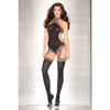 Sheer Halter Suspender Bodystocking With Leopard  Print Lace Details - One Size - Black