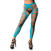 Side Straps Crotchless Leggings - One Size - Turquoise