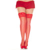 Silicone Lace Top Spandex Sheer Thigh Hi - Queen Size - Red
