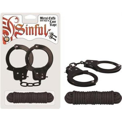 Sinful Metal Cuffs With Keys & - Love Rope - Black