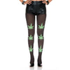 Six Leaf Print Pantyhose - One Size