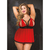 Stretch Knit & Stretch Lace Split Cup Baby Doll - Queen Size - Red & Black