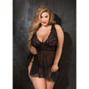 Stretch Lace & Stretch Mesh Baby Doll - Queen Size - Black