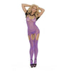Stripe Suspender Body Stocking  - One Size - Purple
