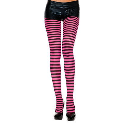 Striped Tights - One Size - Black / Fuchsia