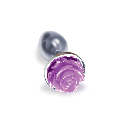 The 9's the Silver Starter Rose Floral Stainless Steel Butt Plug - Rose Purple