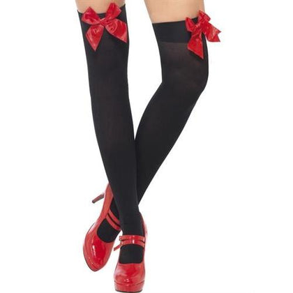 Thigh High Stockings With Red Bow - Black Fv-29331