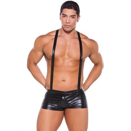 Wet Look Suspender Shorts - One Size - Black