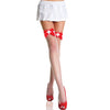 White Cross and Satin Bow Spandex Mini Diamond Net Thigh Hi - One Size- White / Red